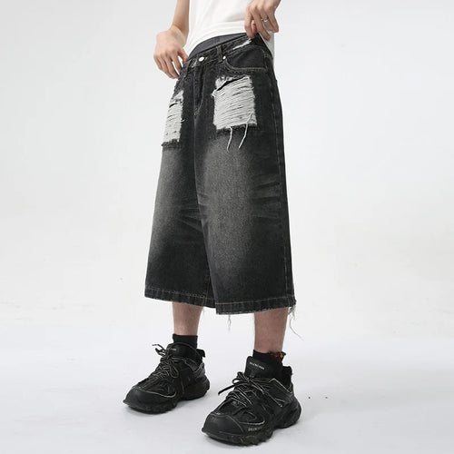 Load image into Gallery viewer, High Street Men&#39;s Washed Jeans Summer New Fashion Cat Whiskers Design Male Denim Shorts Calf-Length Pants Straight 9C5982
