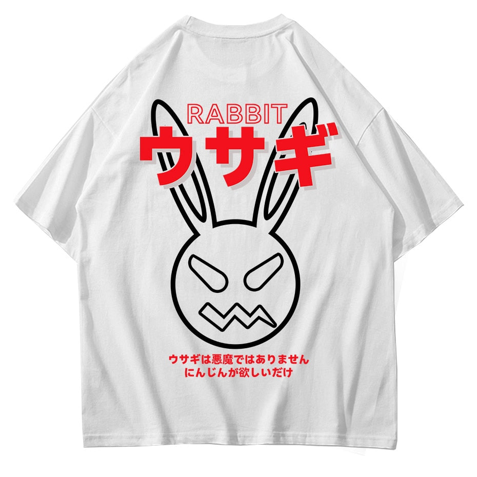 INS Style Funny Rabbit T Shirt Men High Street Rock Punk Cartoon Bad Rabbit Print Hip Hop T Shirts Men Cotton Lovers Short Tee