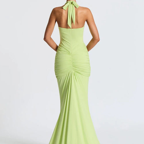 Load image into Gallery viewer, Deep V Neck Backless Ruched Sexy Maxi Dress Women Gown Summer Halter Sleeveless Draped Club Party Long Dress 2025
