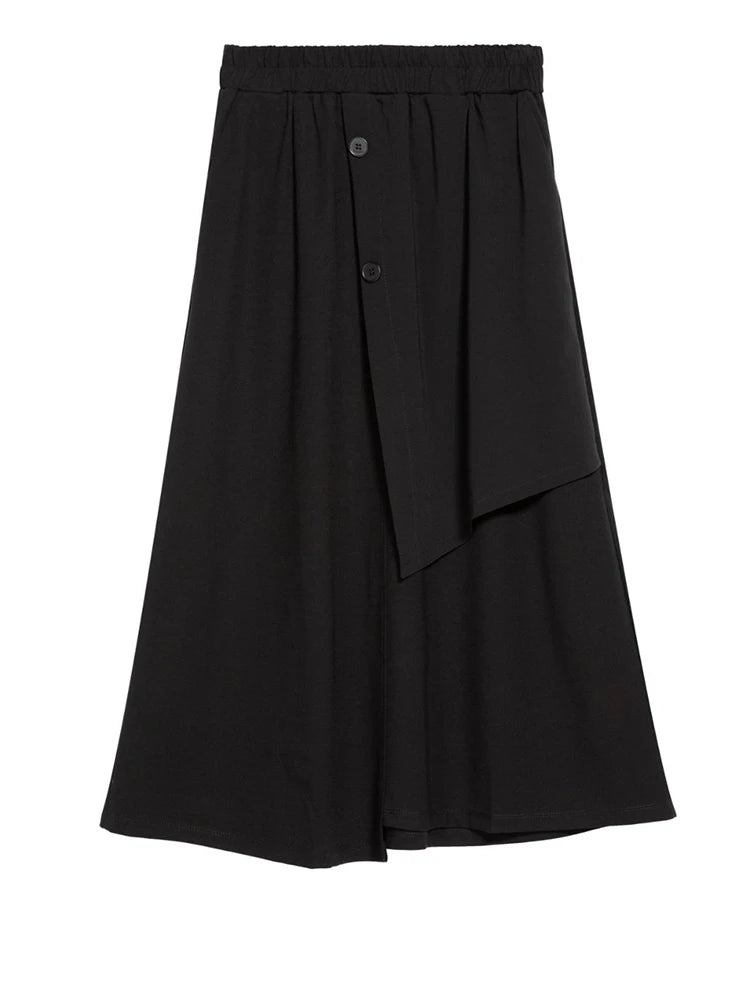 High Elastic Waist Black Irregular Spliced A-line Half-body Skirt Women Fashion Tide New Spring Autumn 2025 1DJ1268