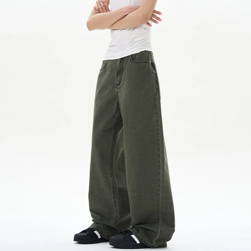Fashion Men's Wear Simple Wide Leg Male Trousers Spring Summer Men Bottoms 2025 Loose Fit Washed American 9W1318