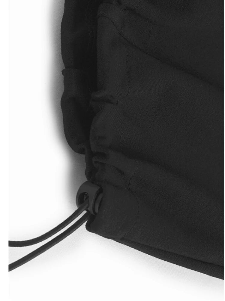 Women Black Color-block Pocket Big Size Drawstring T-shirt New Turtleneck Long Sleeve Fashion Spring Autumn 2025 1DH9383