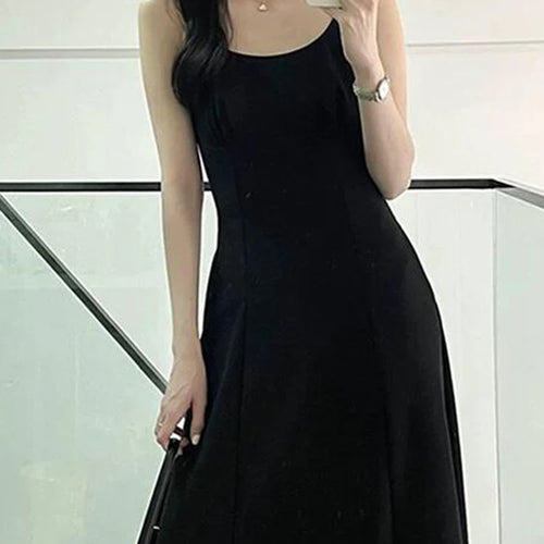 Load image into Gallery viewer, Pure Color Spaghetti Strap Women&#39;s Dresses French Style Black Sleeveless Fashion Female Maxi Dress Summer Office Ladies
