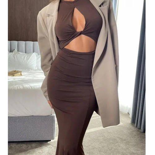 Load image into Gallery viewer, Elegant Party Evening Dress Sleeveless Hollow Out Maxi Dress For Women Style Slim Party Club Sheath Vestidos 2024 Female
