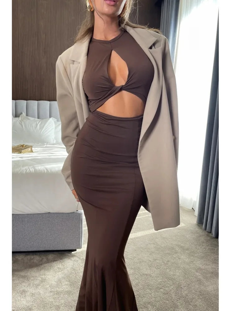 Elegant Party Evening Dress Sleeveless Hollow Out Maxi Dress For Women Style Slim Party Club Sheath Vestidos 2024 Female