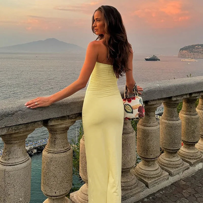 Off-shoulder Strapless Sexy Maxi Dress For Women Solid Sleeveless Backless Bodycon Club Party Sexy Long Dress Elegant