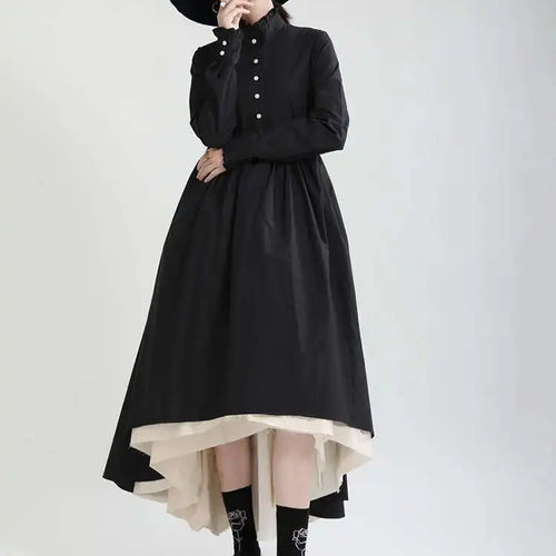 Load image into Gallery viewer, Women Black Layers Irregular Long Elegant Dress New Stand Collar Long Sleeve Fashion Tide Spring Autumn 2025 1DH9894
