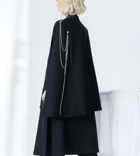 Harajuku Women Black Jackets Gothic Vintage Cloak Coats Y2k Aesthetic Loose Zipper Jacket Streetwear Grunge Sleeveless Split Top