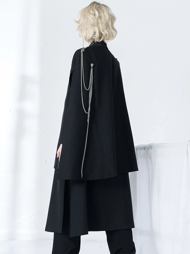 Harajuku Women Black Jackets Gothic Vintage Cloak Coats Y2k Aesthetic Loose Zipper Jacket Streetwear Grunge Sleeveless Split Top