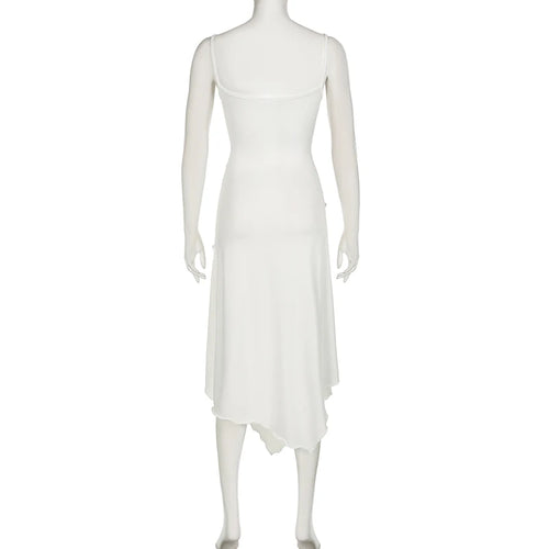 Load image into Gallery viewer, Strap Fashion Asymmetrical White Long Dress Sexy Holidays Frill Ruffles Summer Dress for Women Split Folds Sundress
