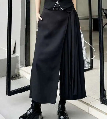 High Elastic Waist Black Bandage Pleated Long Wide Leg Pants New Trousers Women Fashion Tide Spring Autumn 2025 1DH6554