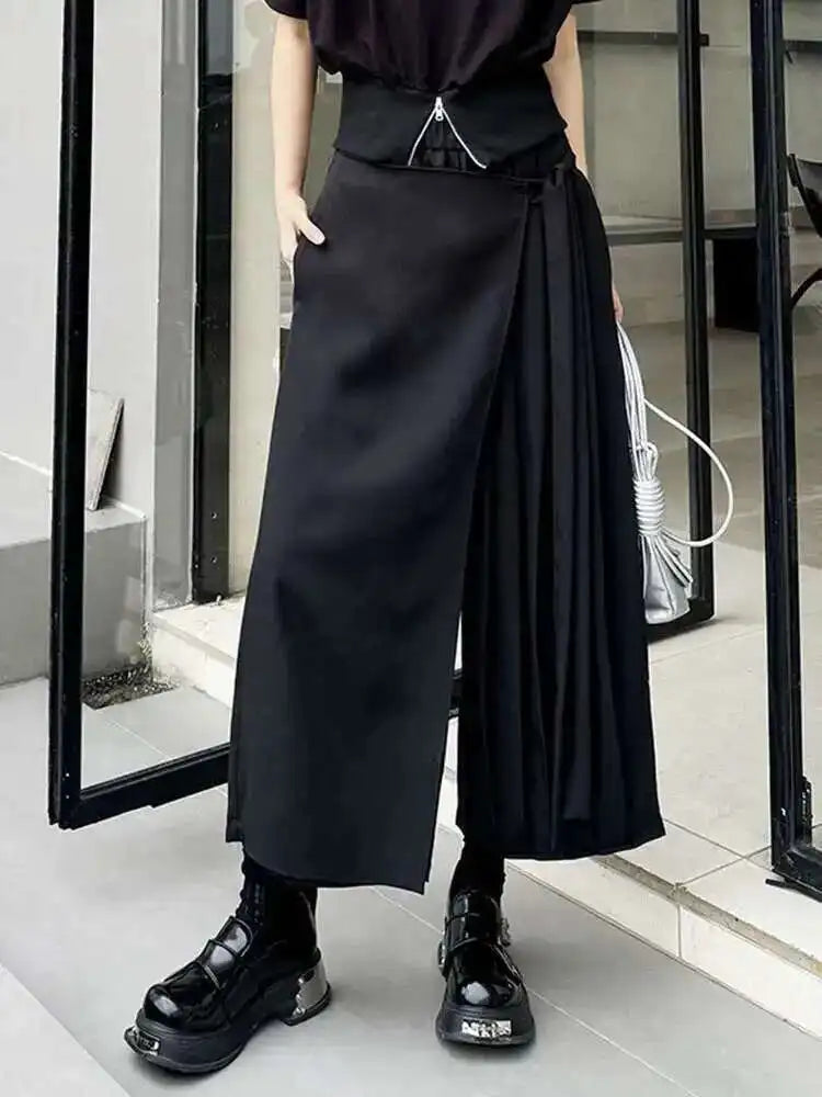 High Elastic Waist Black Bandage Pleated Long Wide Leg Pants New Trousers Women Fashion Tide Spring Autumn 2025 1DH6554