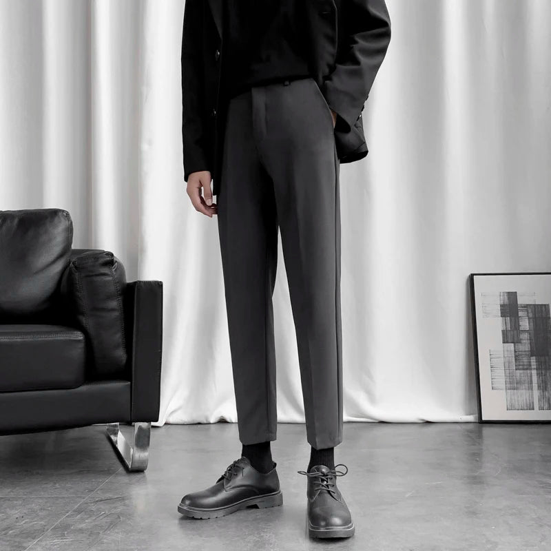 Business Casual New Men's Suit Pants Drape Pencil Bottom Straight Leg Male Trousers Korean Style Autumn Simple 2024 9C6809