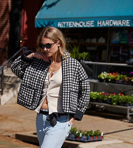 Autumn Women Plaid Quilted Coats Fashion Cotton Jacket Coats Warm Black and White Short Jacket Coat Female Outwear