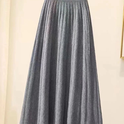 Load image into Gallery viewer, Autumn Winter New Elegant Slim Elastic High Waist A-line Skirt Solid Holiday Striped Big Swing Knitted Skirts Women Popular
