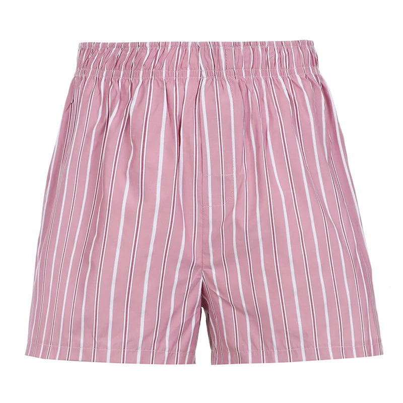 Casual Pink Stripe Basic Summer Shorts Women Korean Style Coquette Clothes Homewear Hotpants Girls Short Trousers New