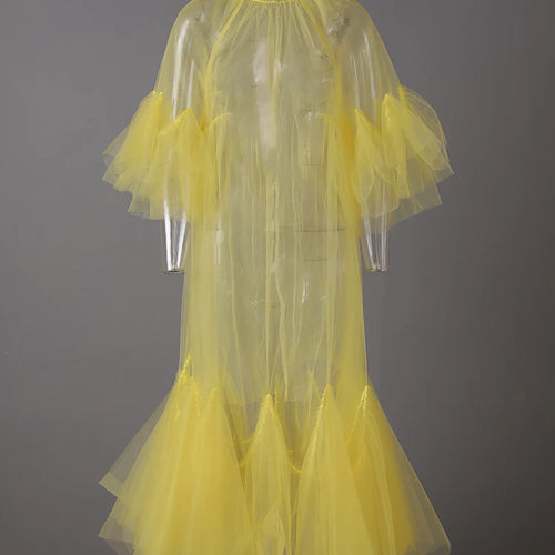 Load image into Gallery viewer, Women Black Ruffles Long Big Size Dress New Round Neck Three-quarter Sleeve Loose Fit Fashion Spring Summer 2025 JR77101
