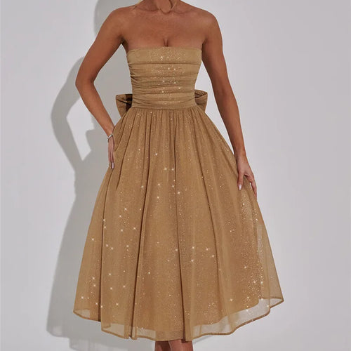 Load image into Gallery viewer, Off-shoulder Backless Bow Sexy Maxi Dress For Women Strapless Sleeveless A-line Loose Pleated Sexy Long Dress Clubwear
