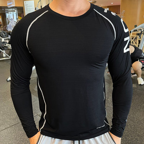 Load image into Gallery viewer, Quick Dry Gym Long Sleeve Shirt Men Fitness Training T-shirt Running Sport Bodybuilding Skinny Tee Tops Running Workout Clothing
