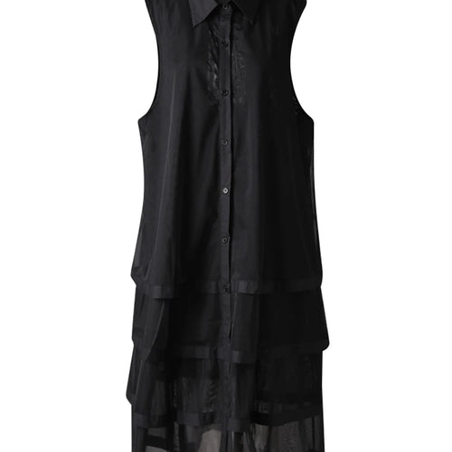 Load image into Gallery viewer, Women Black Layers Mesh Big Size Midi Vest Shirt Dress New Lapel Sleeveless Fashion Tide Spring Summer 2025 1DH9472
