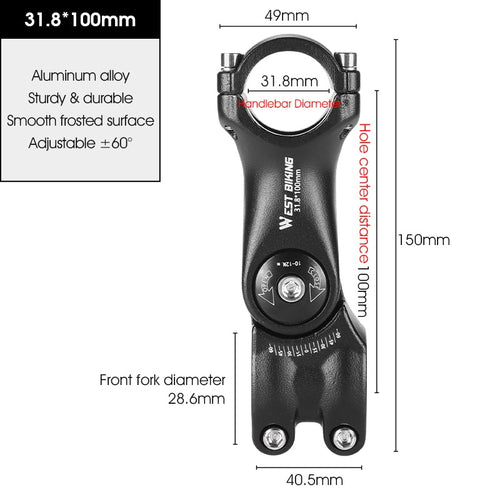 Load image into Gallery viewer, Adjustable Bicycle Handlebar Stem Variable 60 Degree Angle Riser MTB Road Bike Front Fork Stem Adapter 25.4/31.8MM
