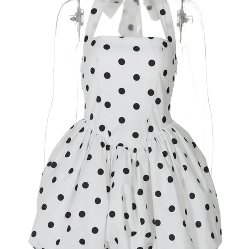 Load image into Gallery viewer, Halter Print Polka Dot Mini Dress Women Fashion Off-shoulder Sleeveless Backless High Waist A-line Club Party Dress
