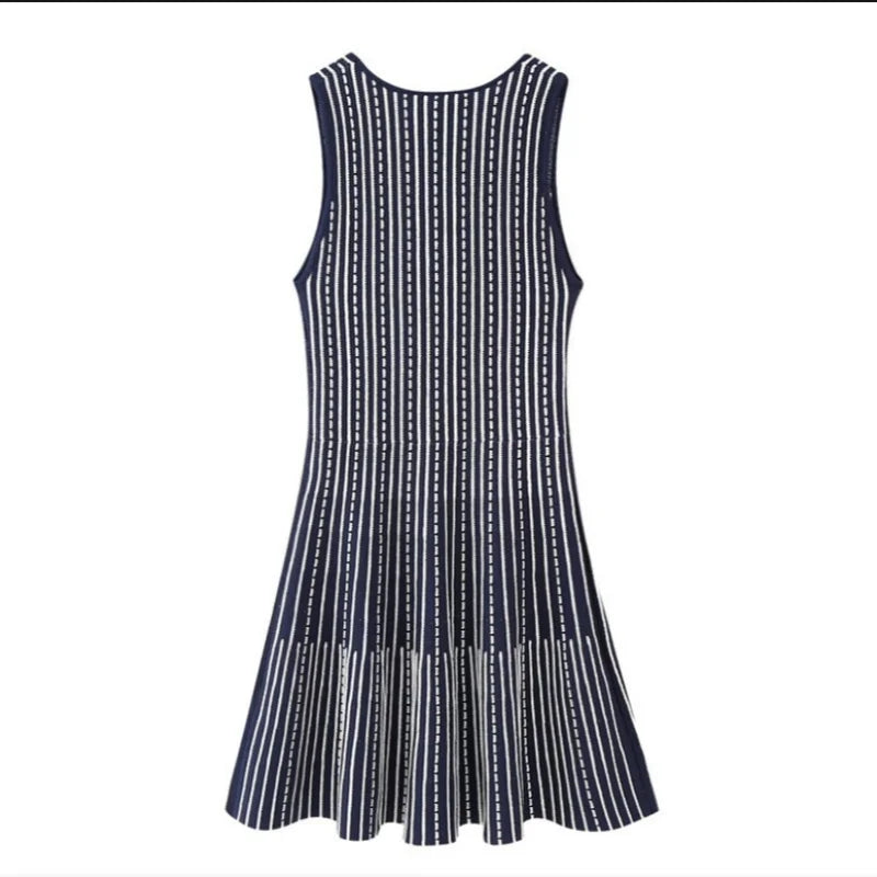 Korean Fashion Summer Striped Elegant Square Neck Slim Vest Short Dresses For Women Sleeveless Sexy Mini Dress 2025 Casual Trend