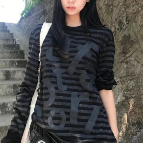 Load image into Gallery viewer, Letter Print T Shirts Women Clothing Preppy Style O-neck Long Sleeve Tees Chic Korean Camisetas Y2k Tshirts Tops 2024 Ropa Mujer
