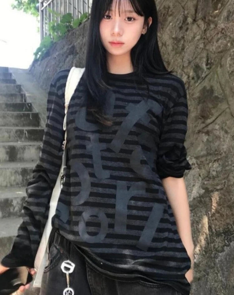 Letter Print T Shirts Women Clothing Preppy Style O-neck Long Sleeve Tees Chic Korean Camisetas Y2k Tshirts Tops 2024 Ropa Mujer