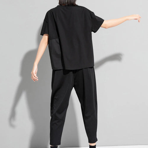 Load image into Gallery viewer, Women Black Waist Drawstring Big Size Casual T-shirt New Round Neck Short Sleeve Fashion Tide Spring Summer 2025 1DJ1833
