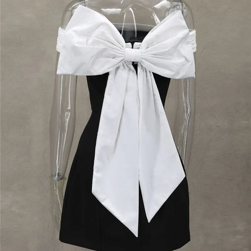 Load image into Gallery viewer, Bow Backless Sexy Mini Dress For Women Robe Elegant Off-shoulder Strapless Sleeveless A-line Club Sexy Dress Vestido
