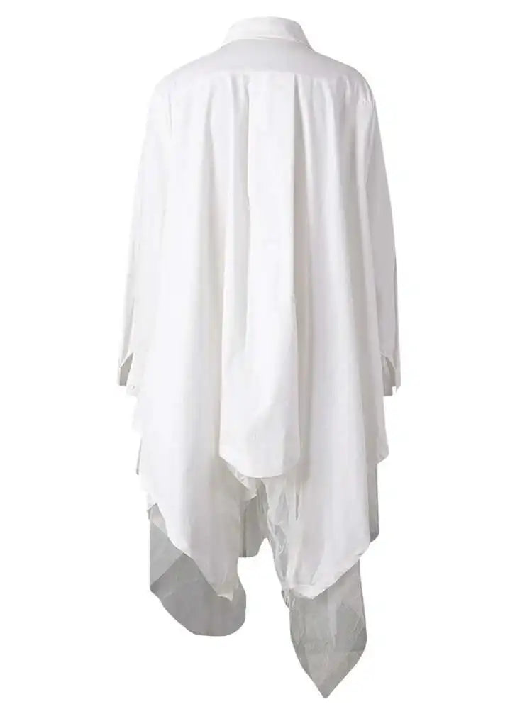 Women Black Irregular Hem Big Size Shirt Dress New Lapel Long Sleeve Loose Fit Fashion Tide Spring Autumn 2025 1DE2485