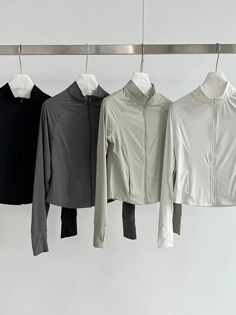 Green Slim Thin Sun Sunscreen Pocket Jacket New Stand Collar Long Sleeve Women Coat Fashion Spring Summer 2025 1DJ1519