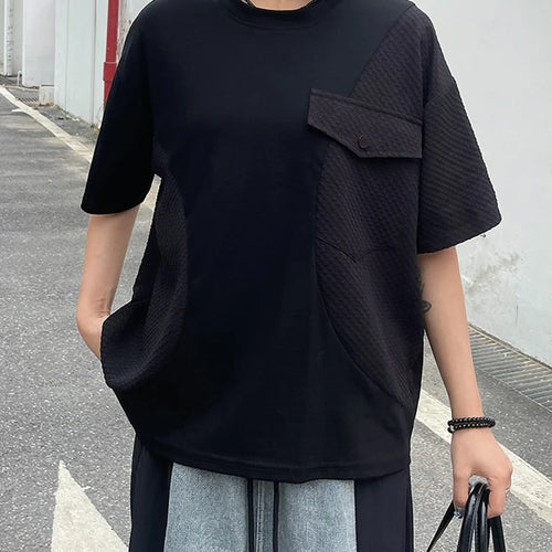 Load image into Gallery viewer, Women Black Splice Color-block Big Size Casual T-shirt New Round Neck Short Sleeve Fashion Tide Spring Summer 2025 1DJ0603
