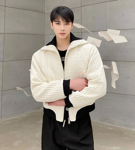 Winter Personalized Short Men's Padded Jacket Turn-down Collar Zipper Contrast Color Male Coats Niche New Fashion 9C8957