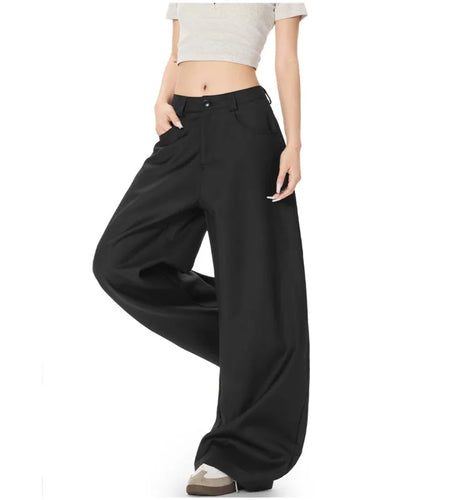 Men's Suit Pants Curved Knife Design New American Style Straight Wide Leg Solid Color Simple Male Casual Bottoms 9W1962