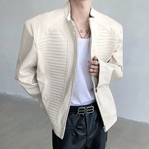 Load image into Gallery viewer, Niche Style Men&#39;s Jackets PU Leather Shoulder Padded Wrinkle Short Coats Stand Collar Zippers Male Clothing Stylish 9C6668
