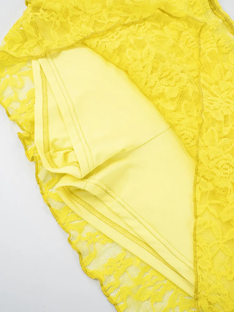 Sexy Slim Fit Women's  Two-piece Set Patchwork Irregular Lace Top And Fashion Short Skirt Two-piece Set Ladies Outfits