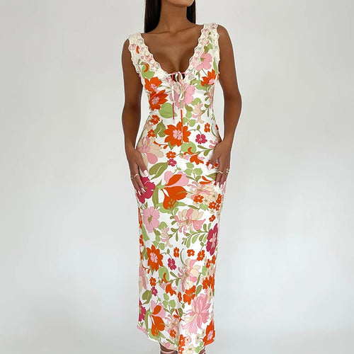 Load image into Gallery viewer, Floral Print Backless Maxi Dress For Women 2023 New V Neck Sleeveless Bodycon Long Dresses Ladies Elegant Sexy Dress
