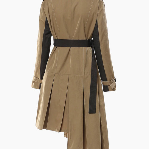 Load image into Gallery viewer, Women Khaki Pleated Big Size Long Trench New Lapel Long Sleeve Loose Fit Windbreaker Fashion Spring Autumn 2025 1DF2737
