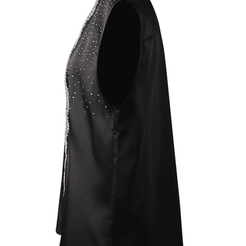 Load image into Gallery viewer, Women Pearl Nailed Rhinestones Elegant Big Size Blouse New V-neck Sleeveless Shirt Fashion Tide Spring Summer 2025 CPG306
