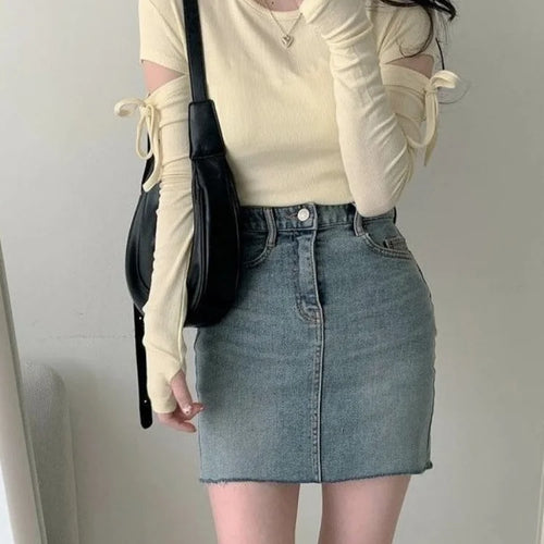 Load image into Gallery viewer, Women Bandage Harajuku Solid T Shirts Female Long Sleeve Tees  2025 Autumn T-shirt Streetwear Y2k All Match Hollow Out Tops
