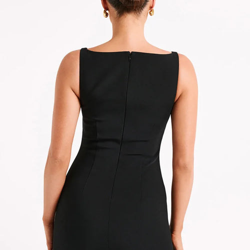 Load image into Gallery viewer, Fashion Sleeveless Sexy Mini Dress For Women Solid Color O Neck Zipper Two Layer Bodycon Club Party Dress Elegant
