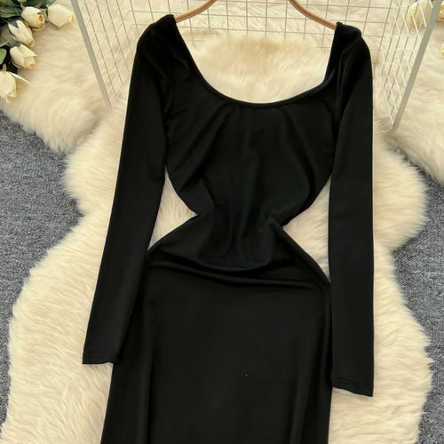Load image into Gallery viewer, Korean Autumn 2024 New Black Elegant Long Sleeve Vacation Slim Dresses Women Square Collar Temperament Dress Fashion Simplicity
