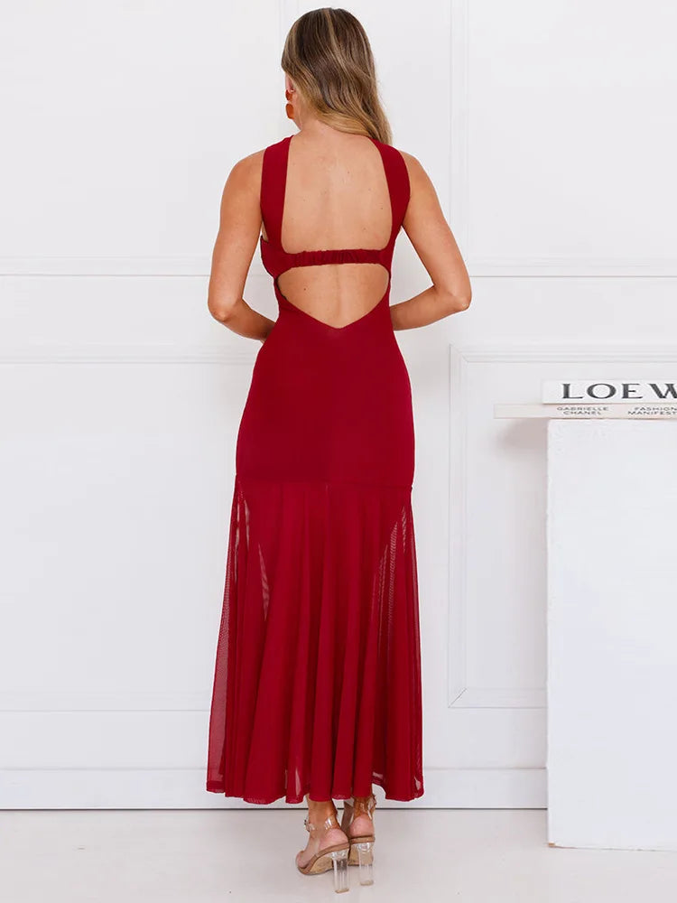 Scarf collar strapless sexy maxi dress women gown off-shoulder backless sleeveless A-line bodycon club long dress