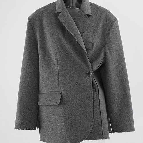 Load image into Gallery viewer, Gray Irregular Side Button Big Size Woolen Coat New Lapel Long Sleeve Women Jacket Fashion Tide Autumn Winter 2025 25A8452
