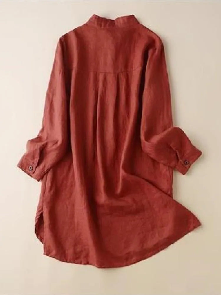 Blouses Women Casual Long Sleeved Pocket Shirt Women's Thin Jacket Lady Top Vintage Medium Long Loose Blouse Female Blusas New