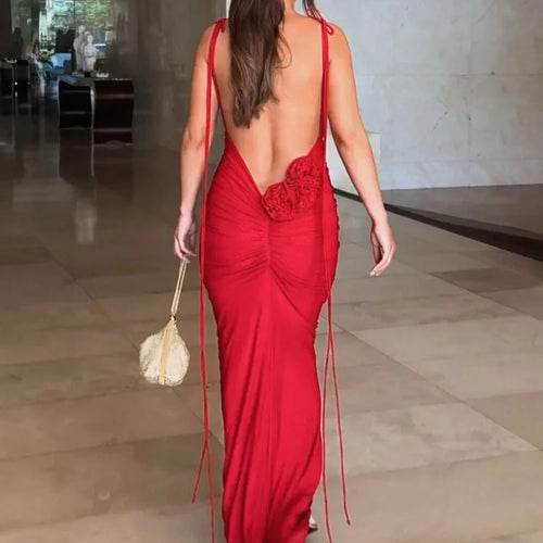 Load image into Gallery viewer, Floral Backless Sexy Maxi Dress Women Fashion Spaghetti Strap Sleeveless Bodycon Club Party Sexy Long Fishtail  Dress
