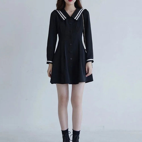 Load image into Gallery viewer, Preppy Style School Student Black Mini Dress Japanese Harajuku Long Sleeve Short Dresses Autumn Korean Fashion
