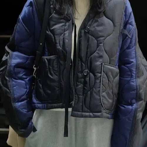 Load image into Gallery viewer, Blue Color-block Big Size Warm Cotton-padded Coat Long Sleeve Women Parkas Fashion Tide New Autumn Winter 2025 1DH2262
